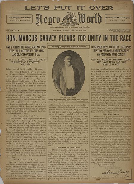 Photo of a 1925 issue of Negro World: A Newspaper Dedicated to the Interests of the Negro Race