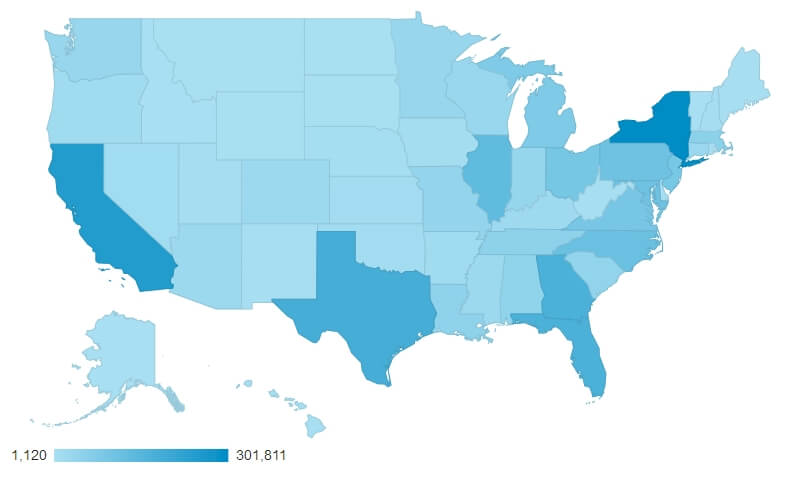 AALBC.com Visitors Map for the United States of America