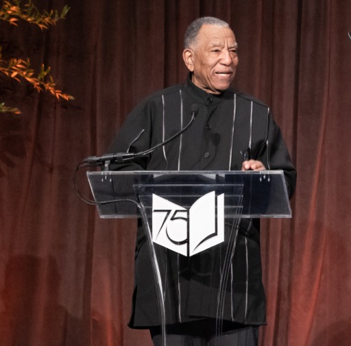 Paul Coates delivering acceptance speech at the 2024 National Book Awards