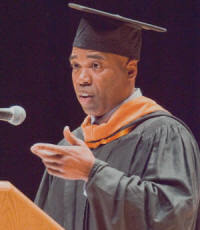 photo: Troy Johnson giving graduation speech