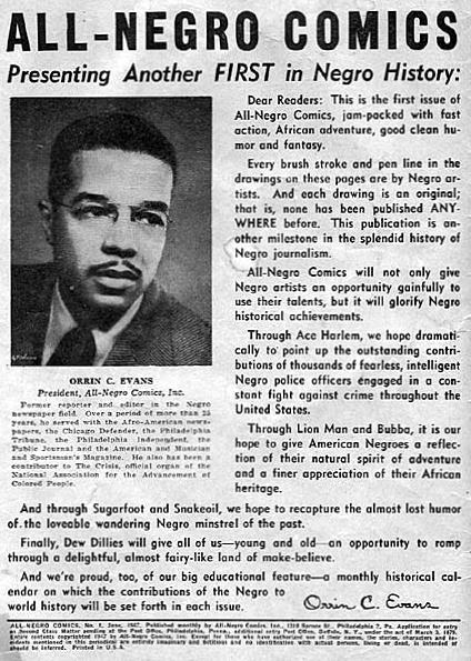 Photo of page of Statement from All-Negro Comics, Publisher Orrin C. Evans