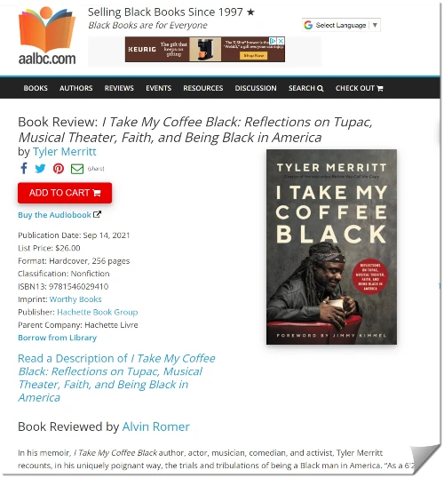 Sample screen shot of an AALBC Book Review