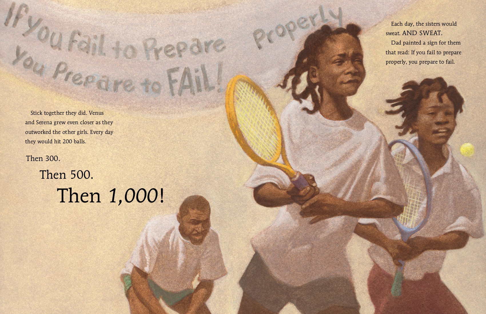 Sample Image from Sisters and Champions: The True Story of Venus and Serena Williams Illustrated by Floyd Cooper