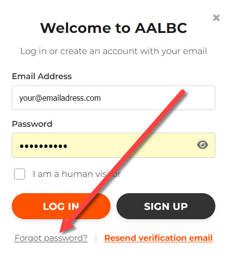 AALBC Login and Sign Up screen