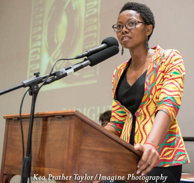NoViolet Bulawayo accepting the Legacy Award in Fiction
