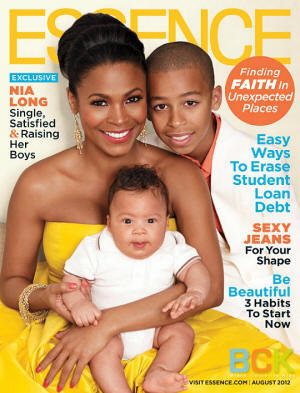 Nia long and sons Kez, 7 months, and Massai Jr.,11, August 2012 issue of Essence magazine.
