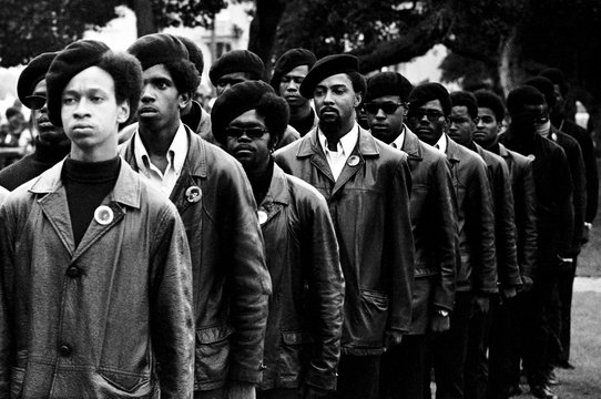 Panthers on parade at Free Huey rally in Defermery Park, Oakland, July 28, 1968. Courtesy of Stephen Shames