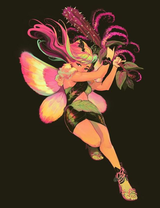 Rosy maple moth, amaranth, spiked club - weapons fairy- from gdbee.jpg